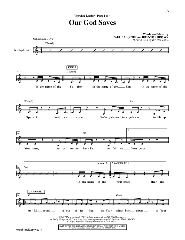 Our God Saves Lead Sheet (Paul Baloche)
