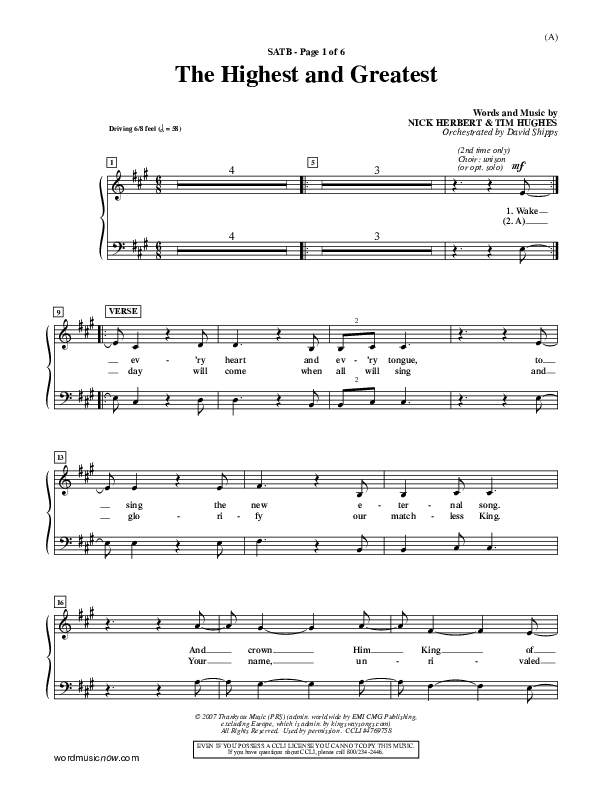 The Highest And The Greatest Choir Vocals (SATB) (Tim Hughes)