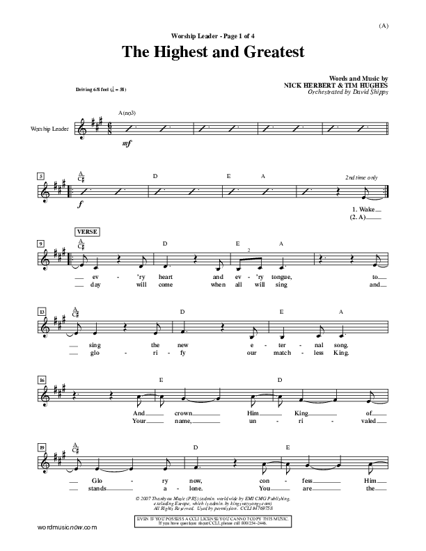 The Highest And The Greatest Lead Sheet (Tim Hughes)
