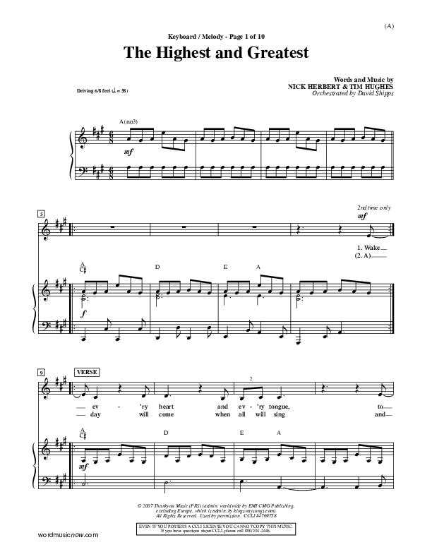 The Highest And The Greatest Piano/Vocal (Tim Hughes)