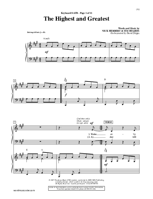 The Highest And The Greatest Piano/Vocal (SATB) (Tim Hughes)