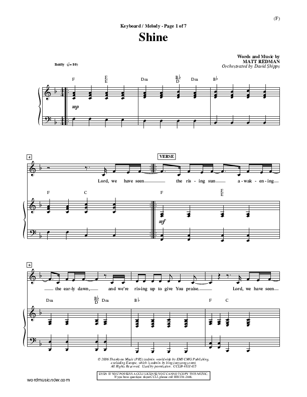 Shine Piano/Vocal (Matt Redman)