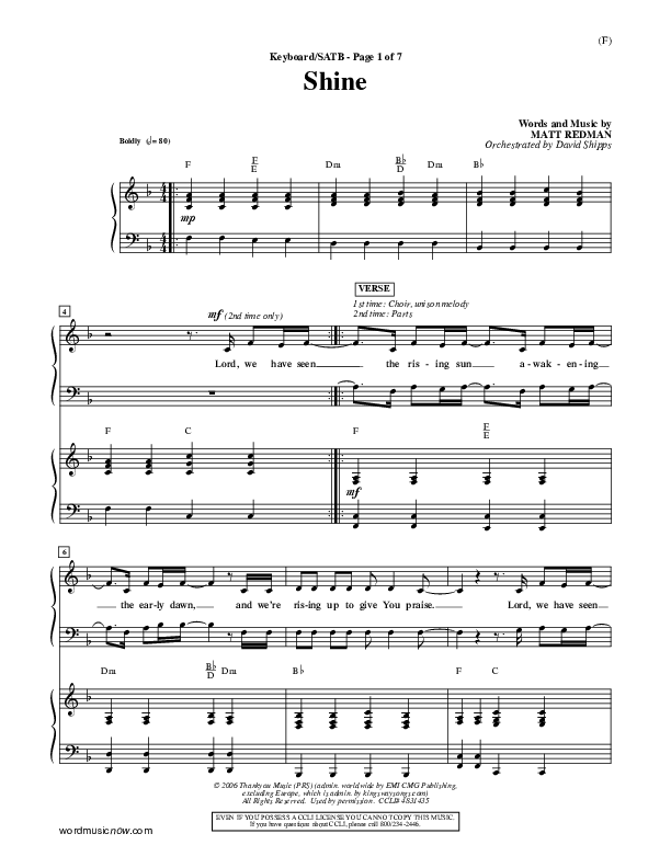 Shine Piano/Vocal (SATB) (Matt Redman)