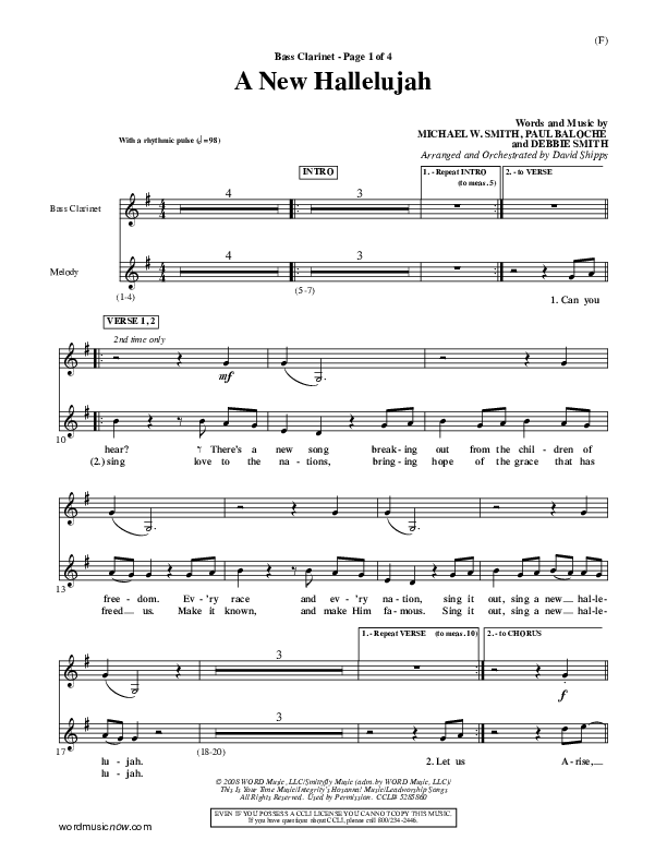 A New Hallelujah Bass Clarinet (Michael W. Smith)