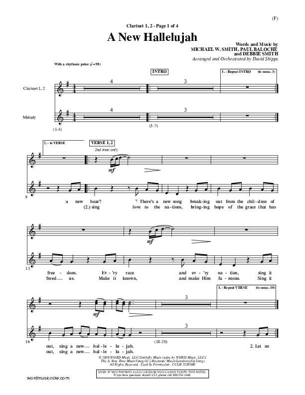 A New Hallelujah Clarinet 1/2 (Michael W. Smith)