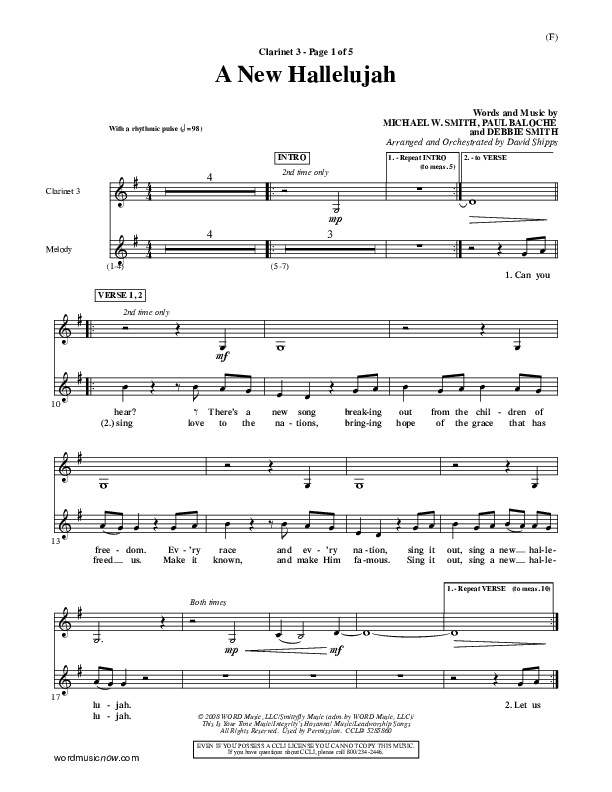 A New Hallelujah Clarinet 3 (Michael W. Smith)