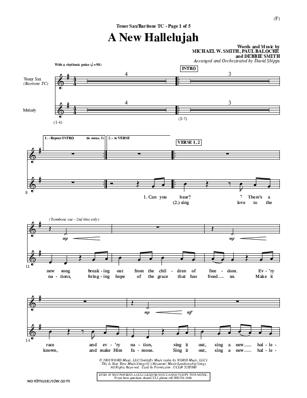 A New Hallelujah Tenor Sax 2 (Michael W. Smith)