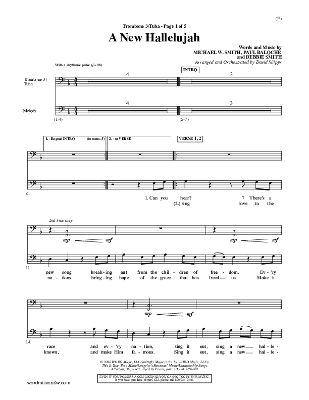 A New Hallelujah Trombone 3/Tuba (Michael W. Smith)