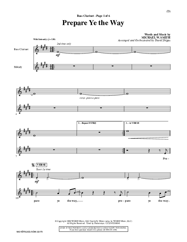 Prepare Ye The Way Bass Clarinet (Michael W. Smith)