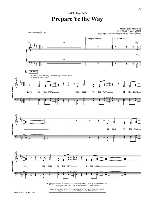 Prepare Ye The Way Choir Vocals (SATB) (Michael W. Smith)
