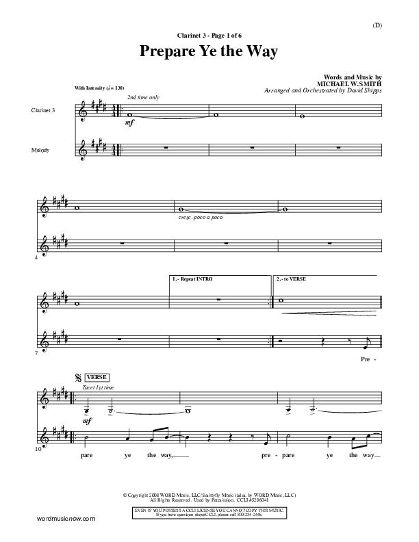 Prepare Ye The Way Clarinet 3 (Michael W. Smith)