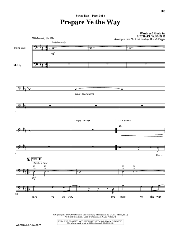 Prepare Ye The Way Double Bass (Michael W. Smith)