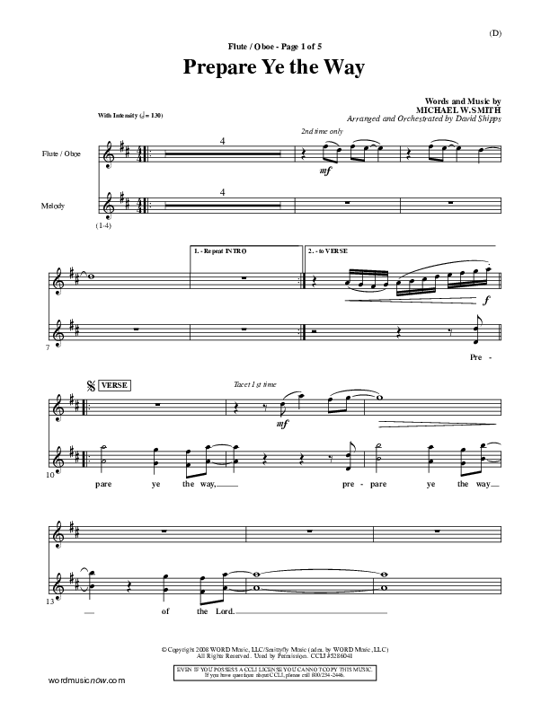Prepare Ye The Way Flute/Oboe (Michael W. Smith)