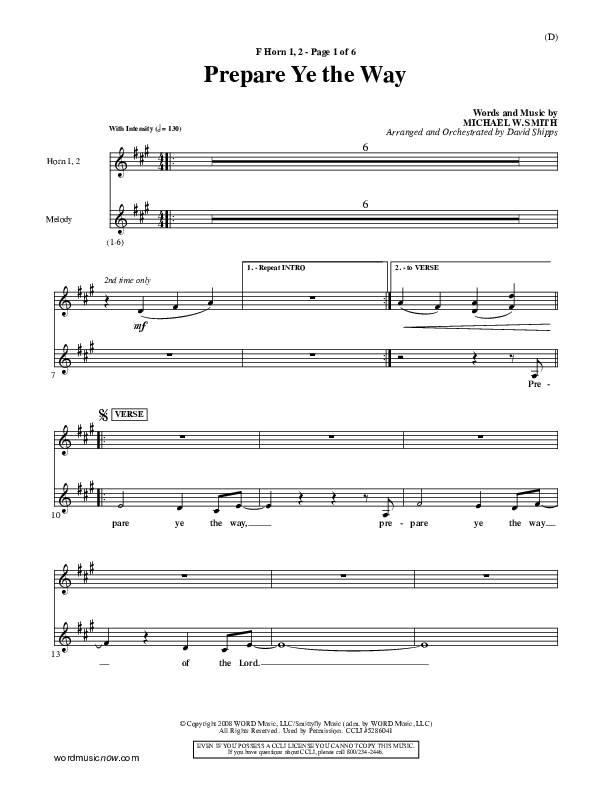 Prepare Ye The Way French Horn 1/2 (Michael W. Smith)