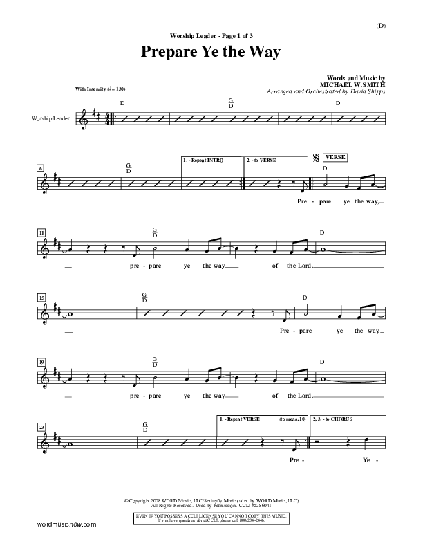 Prepare Ye The Way Lead Sheet (Michael W. Smith)
