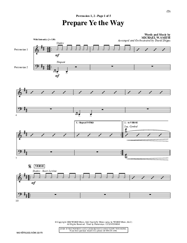 Prepare Ye The Way Percussion 1/2 (Michael W. Smith)