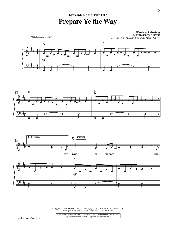Prepare Ye The Way Piano/Vocal (Michael W. Smith)