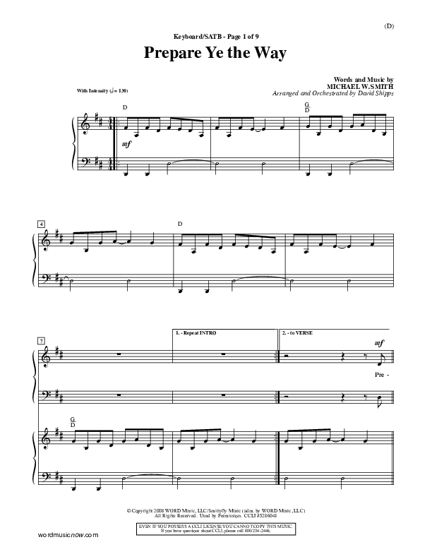 Prepare Ye The Way Piano/Vocal (SATB) (Michael W. Smith)
