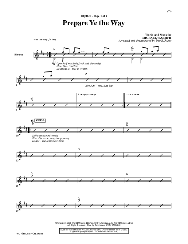 Prepare Ye The Way Rhythm Chart (Michael W. Smith)