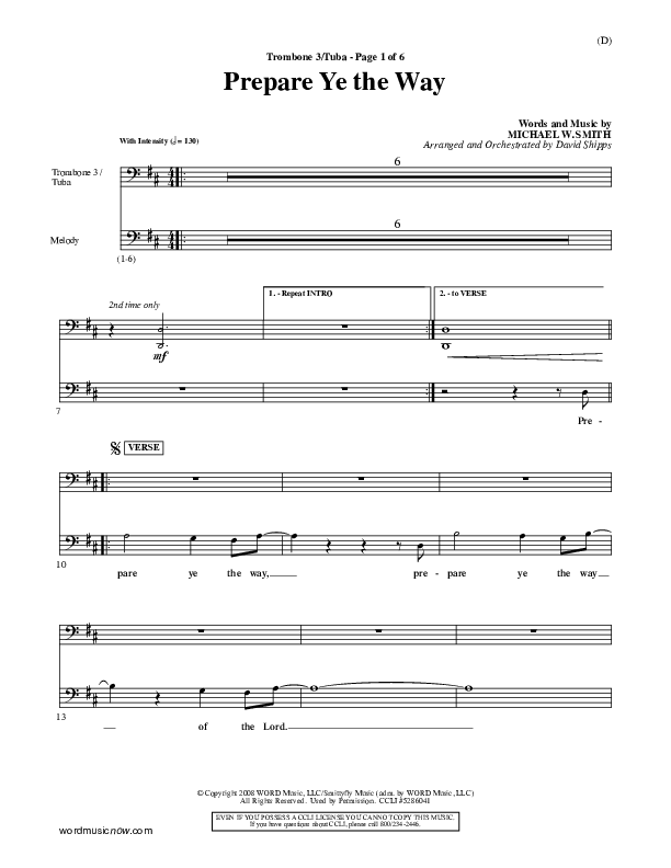 Prepare Ye The Way Trombone 3/Tuba (Michael W. Smith)