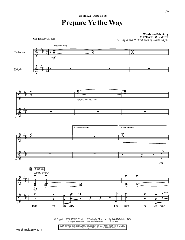 Prepare Ye The Way Violin 1/2 (Michael W. Smith)