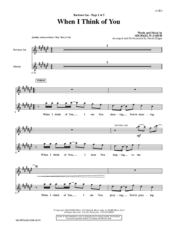 When I Think Of You Bari Sax (Michael W. Smith)