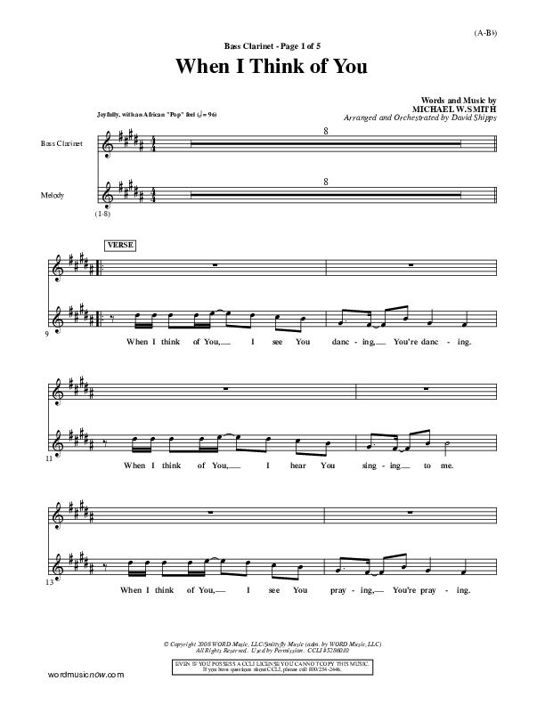 When I Think Of You Bass Clarinet (Michael W. Smith)