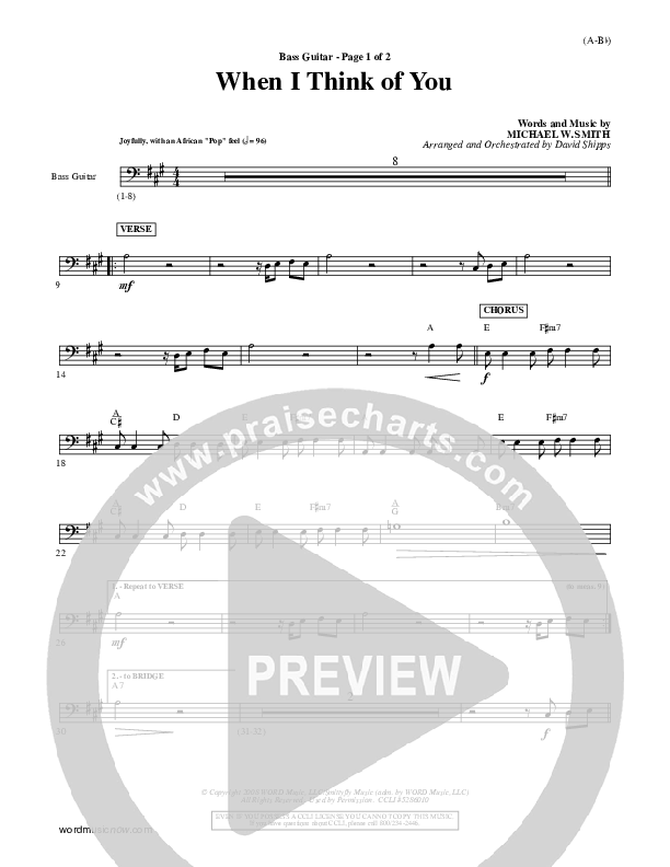 When I Think Of You Bass Guitar (Michael W. Smith)