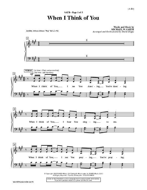 When I Think Of You Choir Sheet (SATB) (Michael W. Smith)