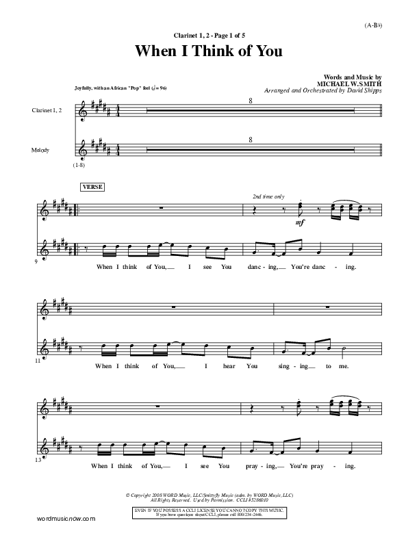 When I Think Of You Clarinet 1/2 (Michael W. Smith)