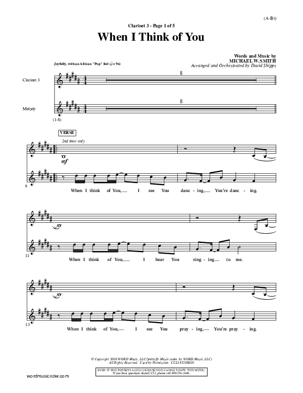 When I Think Of You Clarinet 3 (Michael W. Smith)