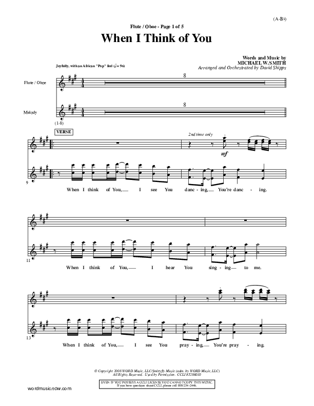 When I Think Of You Flute/Oboe (Michael W. Smith)