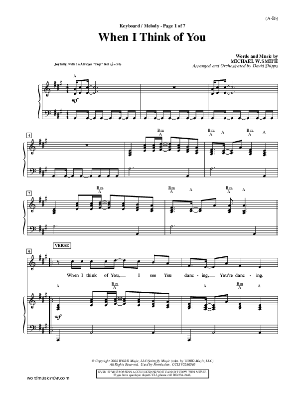 When I Think Of You Piano/Vocal (Michael W. Smith)