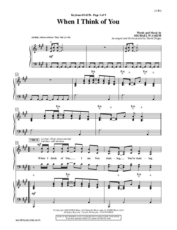 When I Think Of You Piano/Vocal (SATB) (Michael W. Smith)