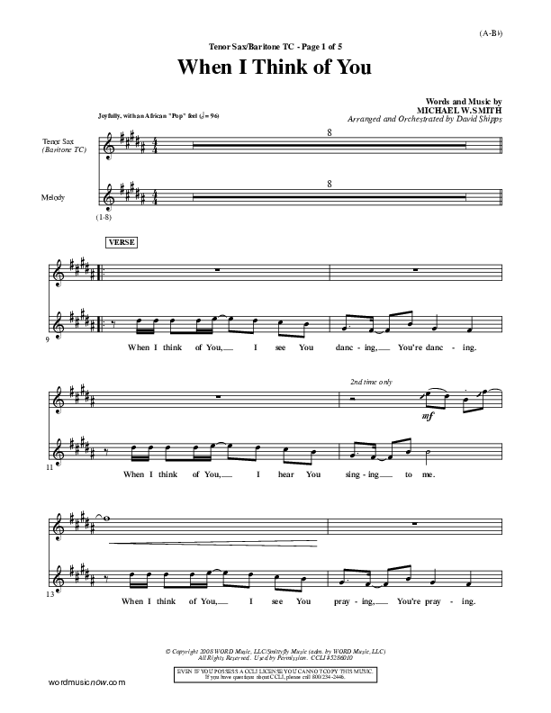 When I Think Of You Tenor Sax/Baritone T.C. (Michael W. Smith)