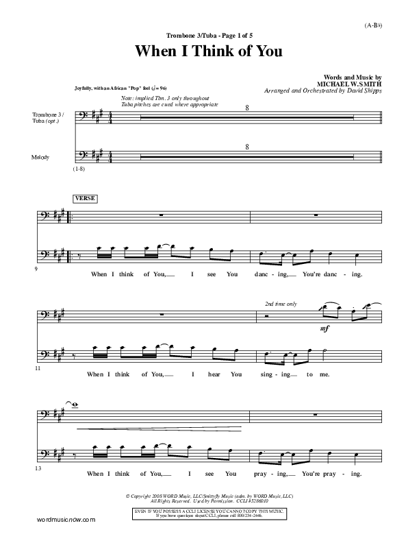 When I Think Of You Trombone 3/Tuba (Michael W. Smith)