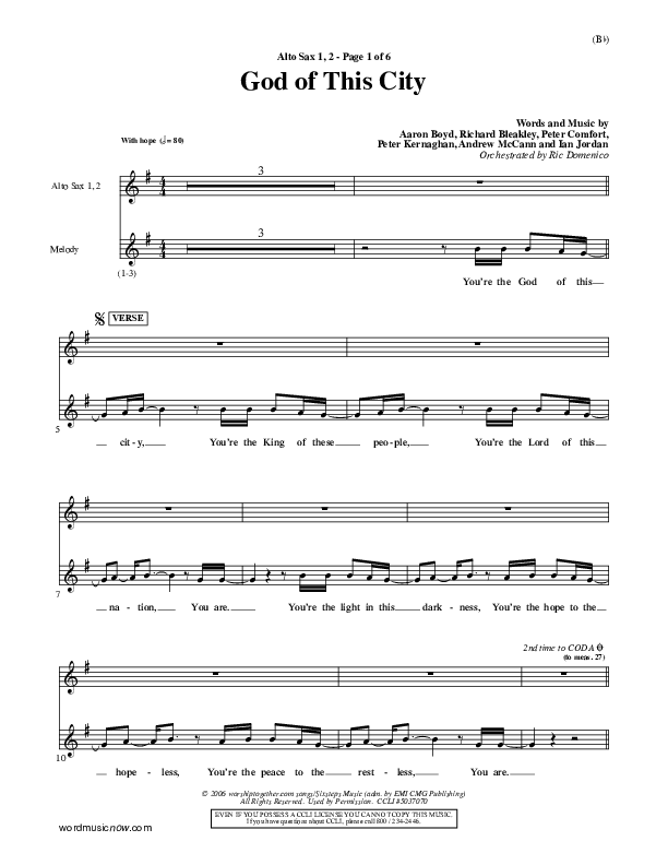 God Of This City Alto Sax 1/2 (Passion)