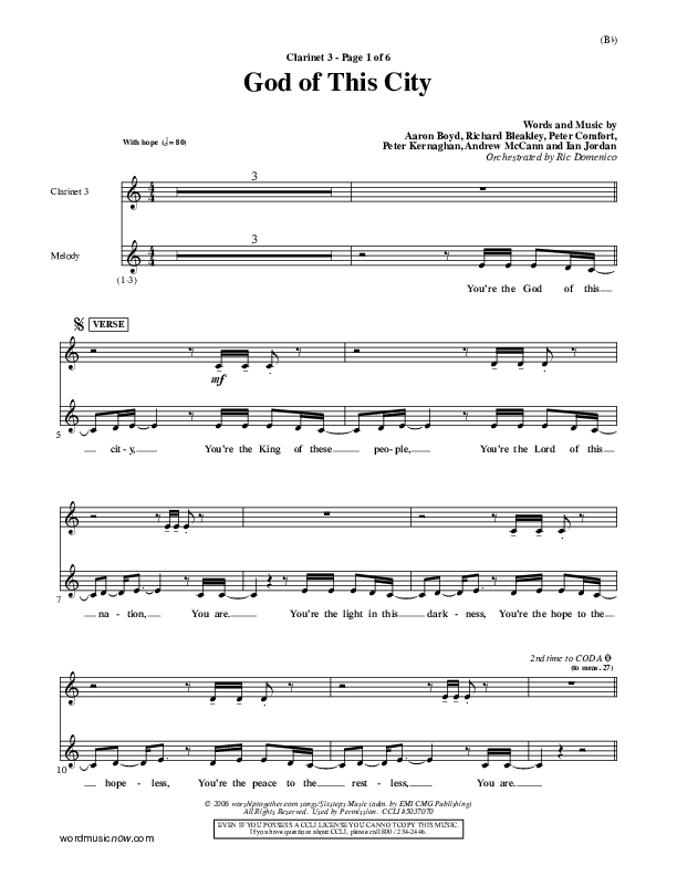 God Of This City Clarinet 3 (Passion)