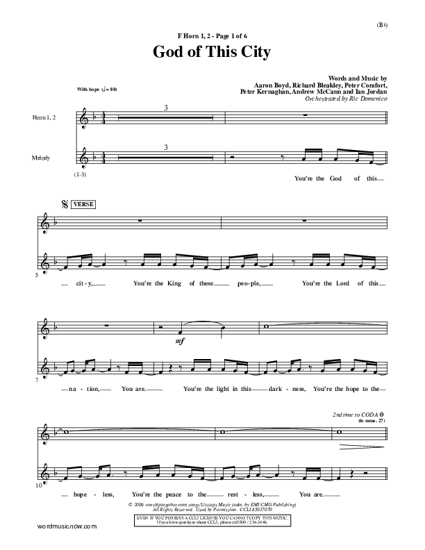 God Of This City French Horn 1/2 (Passion)