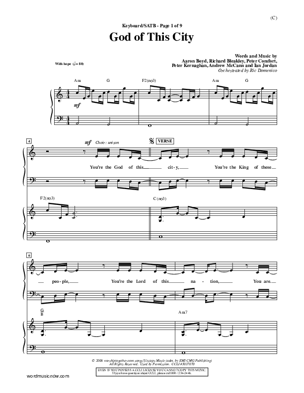 God Of This City Piano/Vocal (SAT) (Passion)