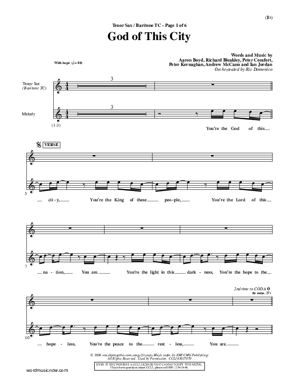 God Of This City Tenor Sax/Baritone T.C. (Passion)