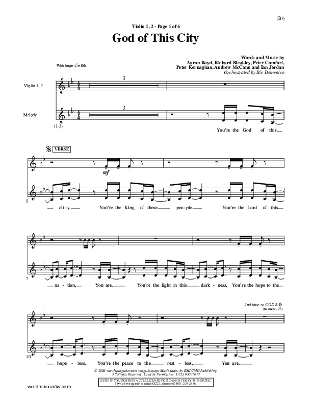 God Of This City Violin 1/2 (Passion)