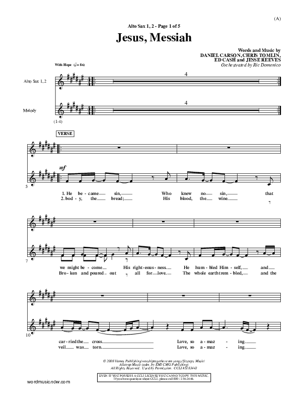 Jesus Messiah Alto Sax 1/2 (Chris Tomlin)
