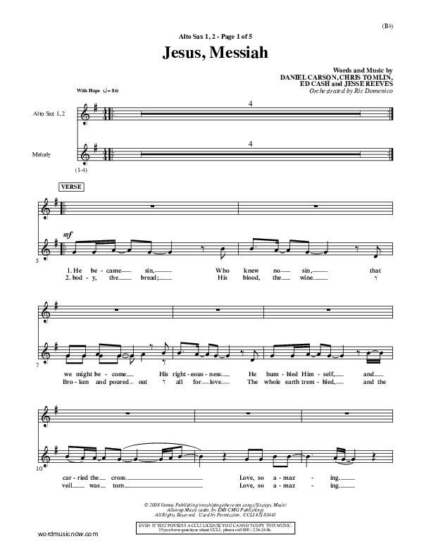 Jesus Messiah Alto Sax (Chris Tomlin)