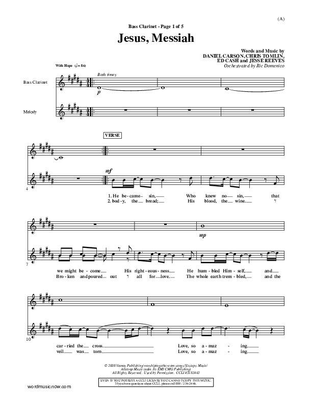 Jesus Messiah Bass Clarinet (Chris Tomlin)