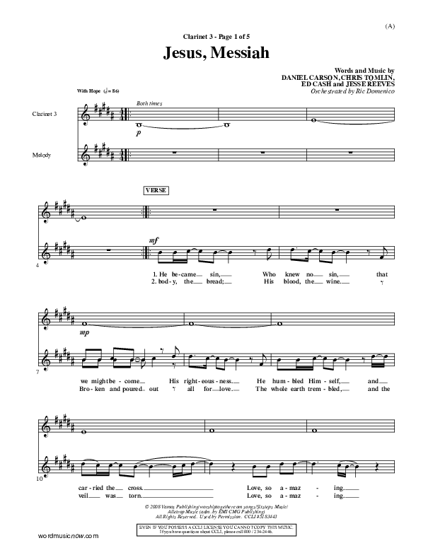 Jesus Messiah Clarinet 3 (Chris Tomlin)