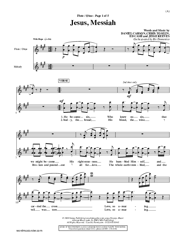 Jesus Messiah Flute/Oboe (Chris Tomlin)