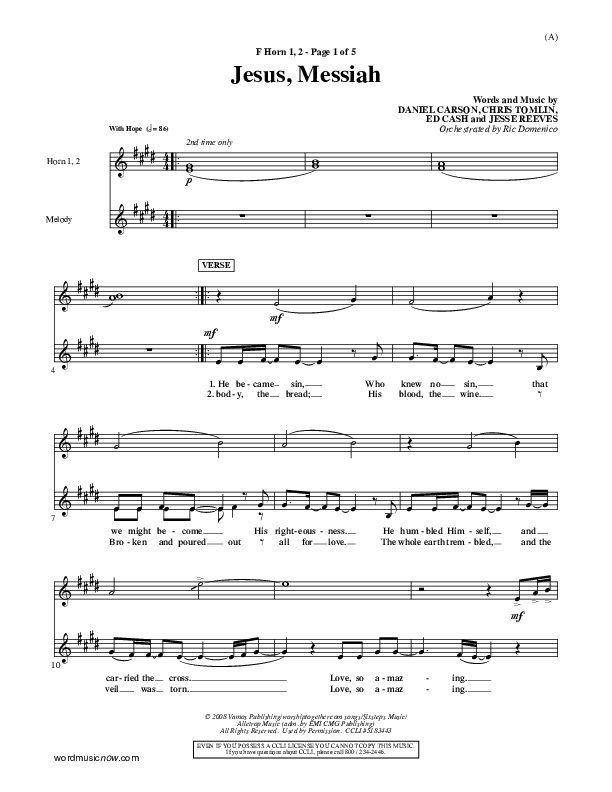 Jesus Messiah French Horn 1/2 (Chris Tomlin)