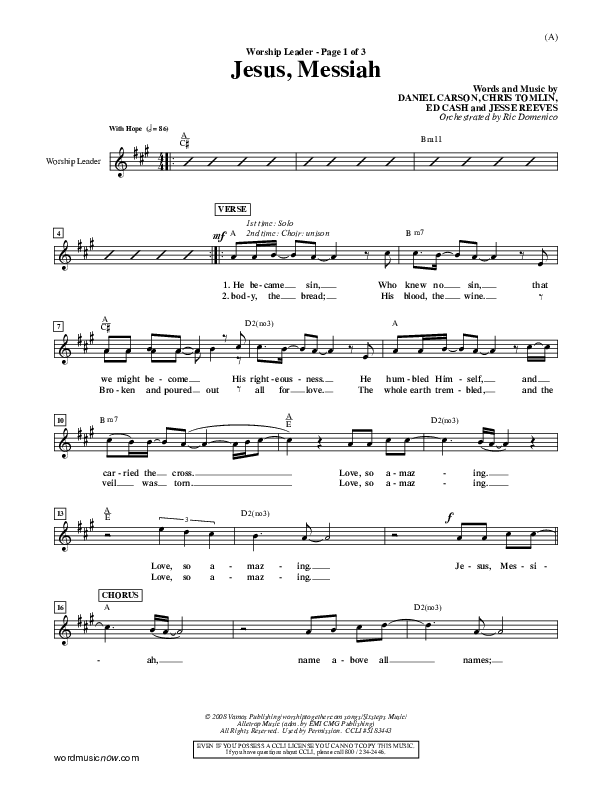 Jesus Messiah Lead Sheet (Chris Tomlin)
