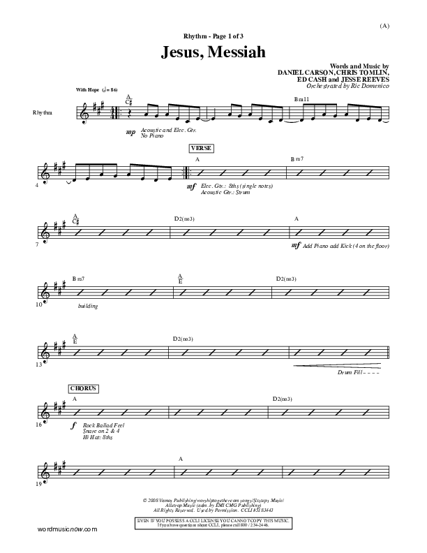 Jesus Messiah Rhythm Chart (Chris Tomlin)